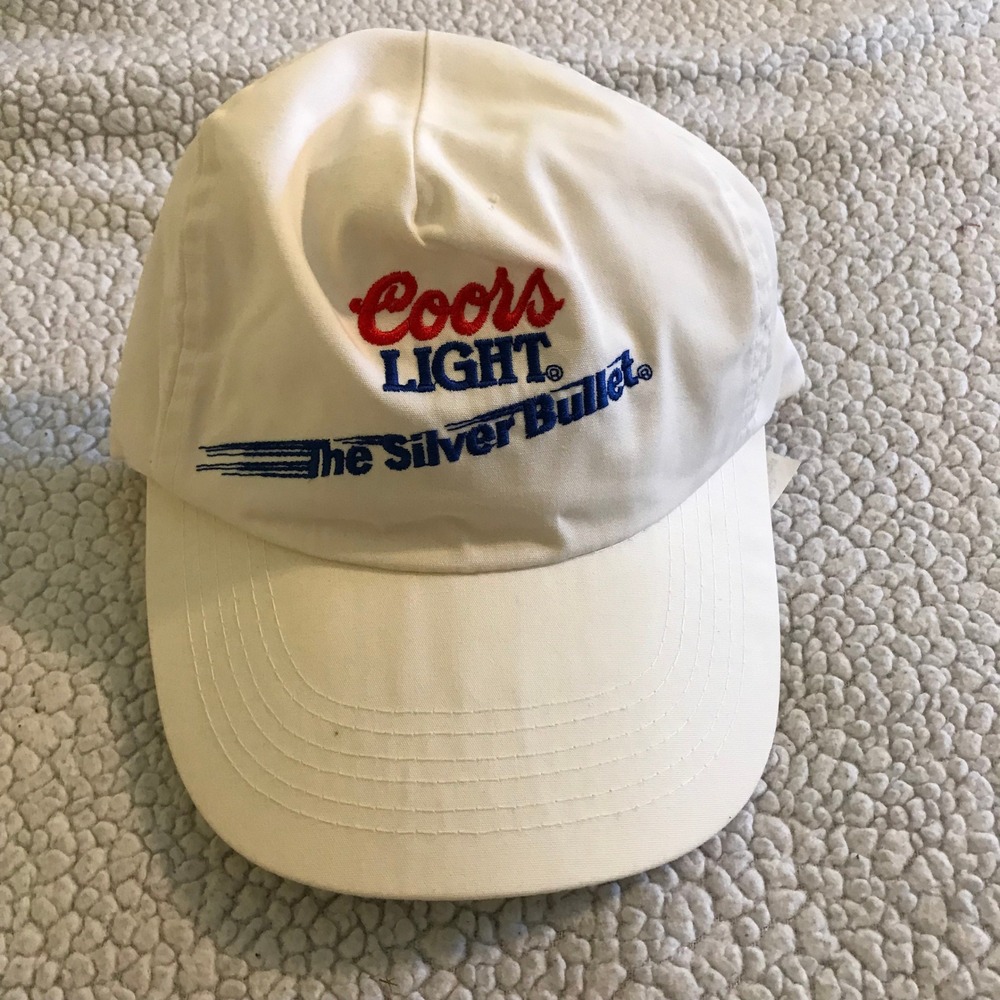 Vintage Coors Light The Silver Bullet Hat White Strapback Beer Embroidered Cap